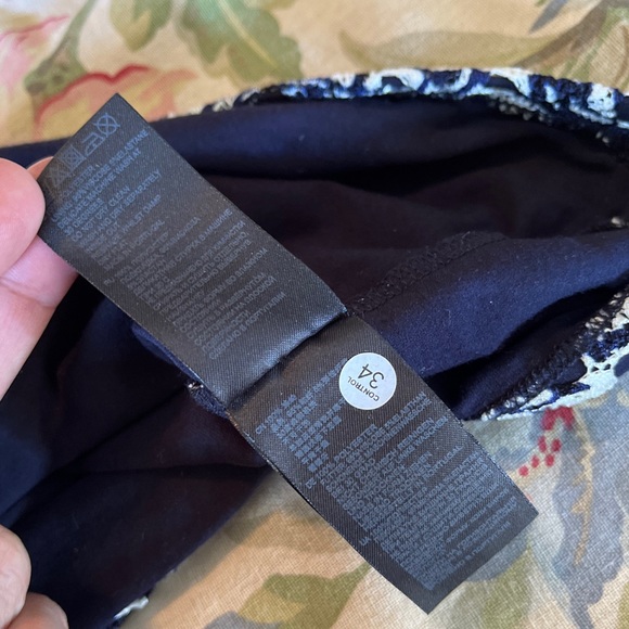 REISS Size 6 Ralli Sheath Dress Lace Allover Stretch Blue White Ruched Waist - Picture 16 of 16